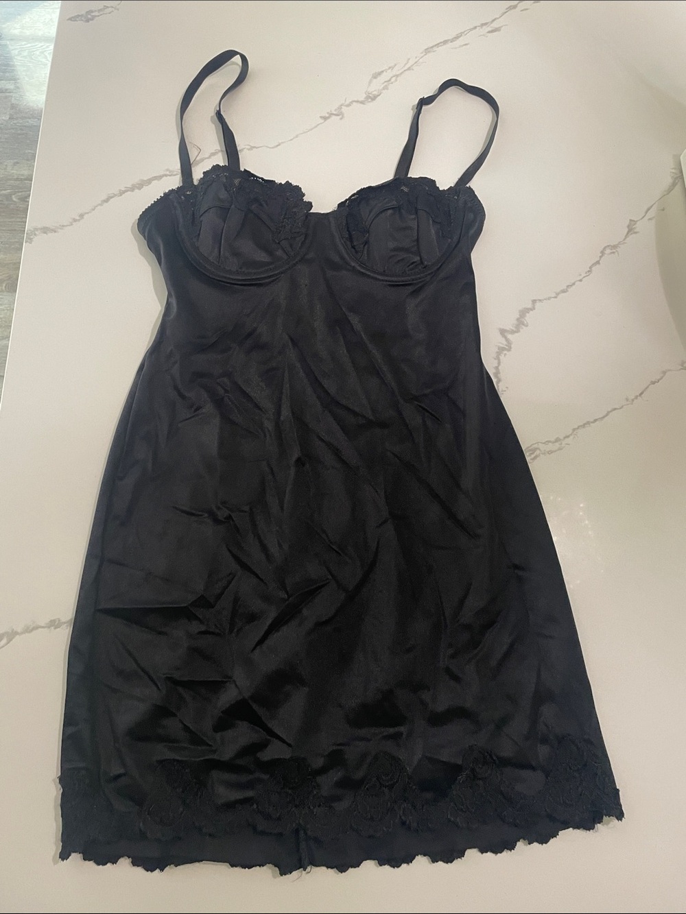 Classic Black Satin Slip Dress - Women Intimates
